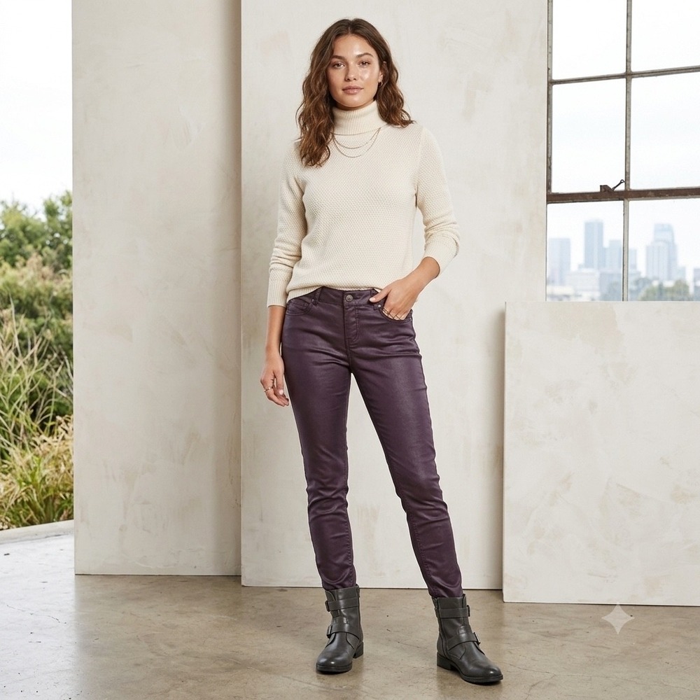 Mudd Skinny Pants Womens 9 Plum Coated Metallic Waxed Jeans Edgy Indie Sleaze